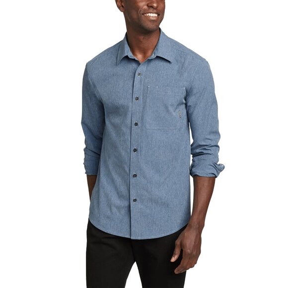 EDDIE BAUER Lineup Tech Shirt Size XL Blue Chambray Button Down Shirt Men's - Picture 1 of 4